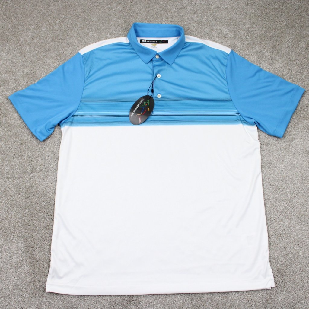 Greg Norman Ml75 Microlux Polo Shirt Nwt Mens Large Blue/White Playdry S/S Golf